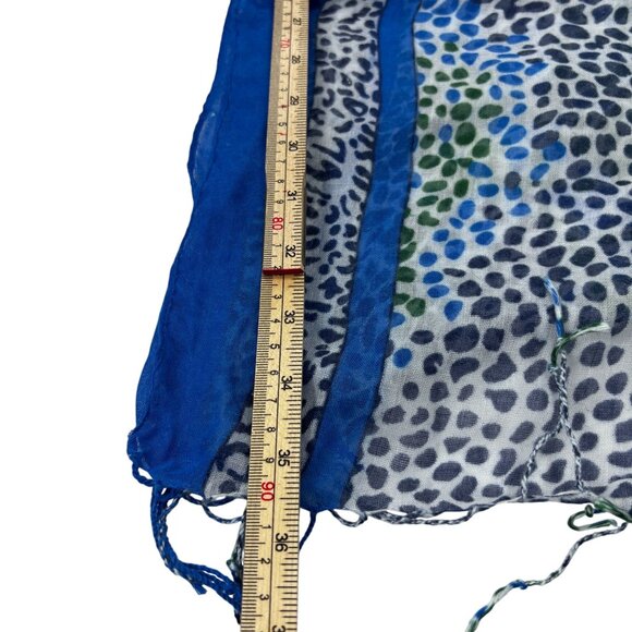 Lightweight Blue & Green Animal Print Sheer Scarf/Shawl With Fringe - Picture 6 of 8